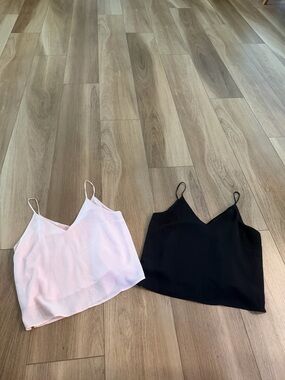 Forever 21 Satin V-Neck Cami Tops - Light Pink & Black